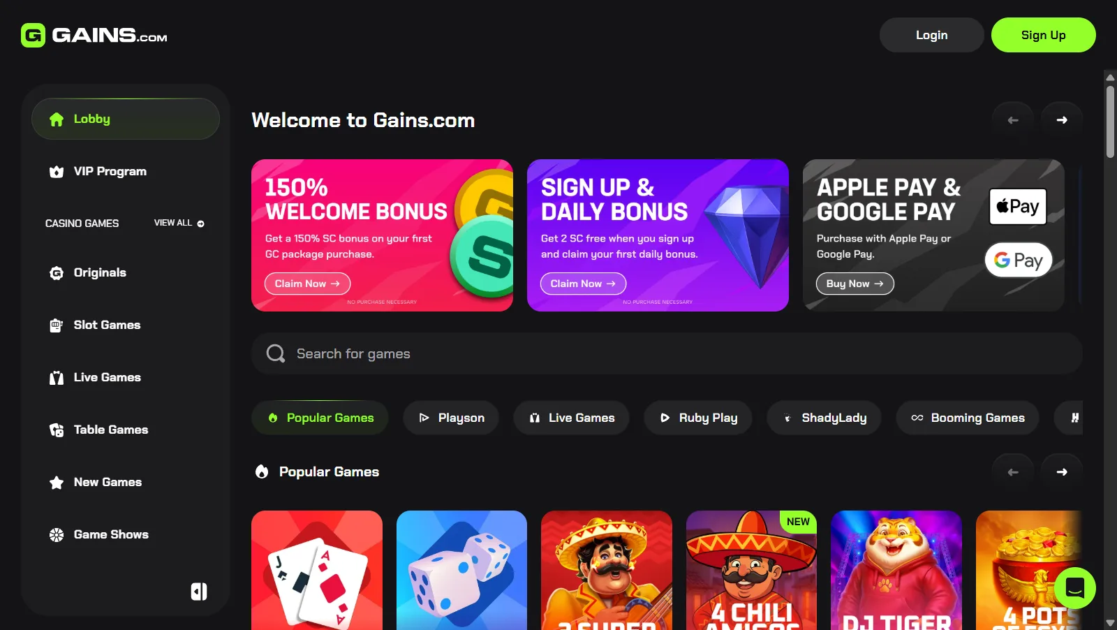 Gainz sweepstakes casino — emerging platform