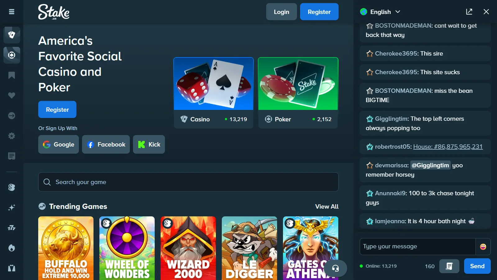 Stake.us — one of the sweepstakes sites tracked via the BeatTheSpin extension